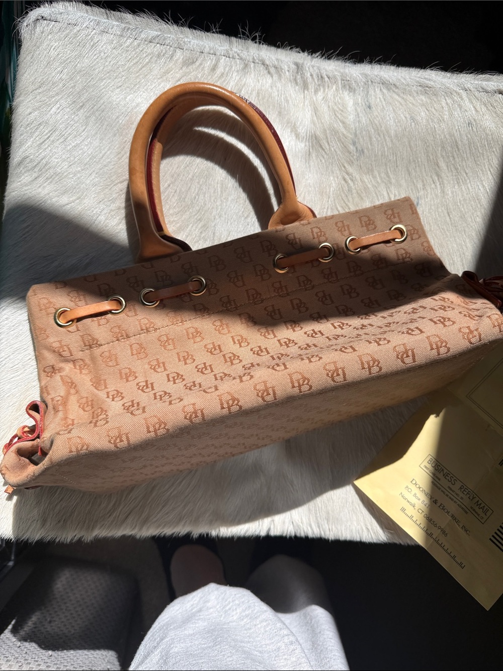 Dooney & Bourke Tan Monogram Drawstring Tote - Picture 2 of 10